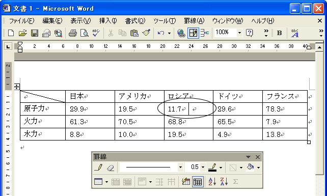 セルを２つに分ける