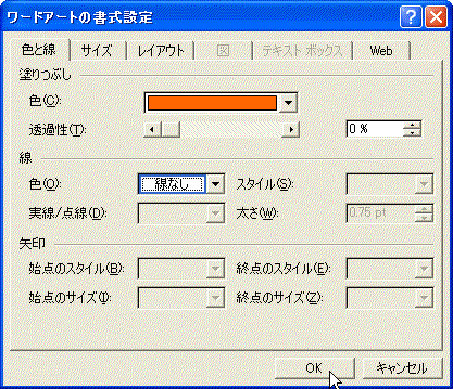 「ワードアートの書式設定」ダイアログボックス