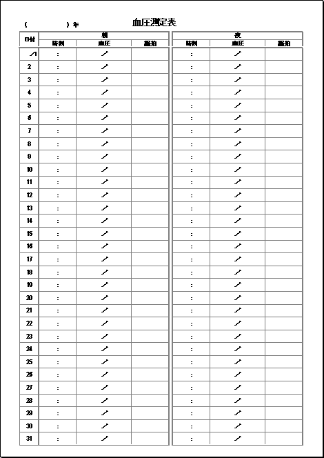 シンプル書式の血圧測定表テンプレート