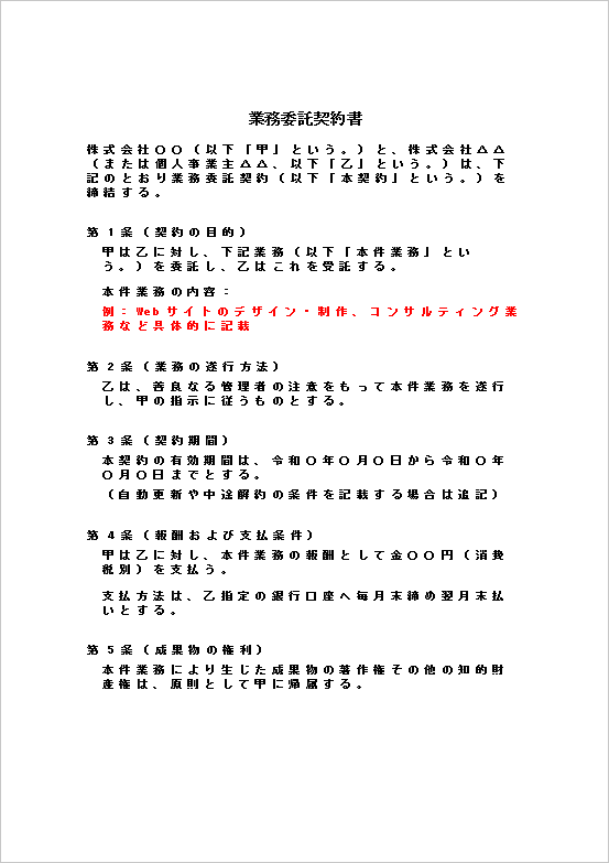 詳細な条項付き業務委託契約書:ページ1