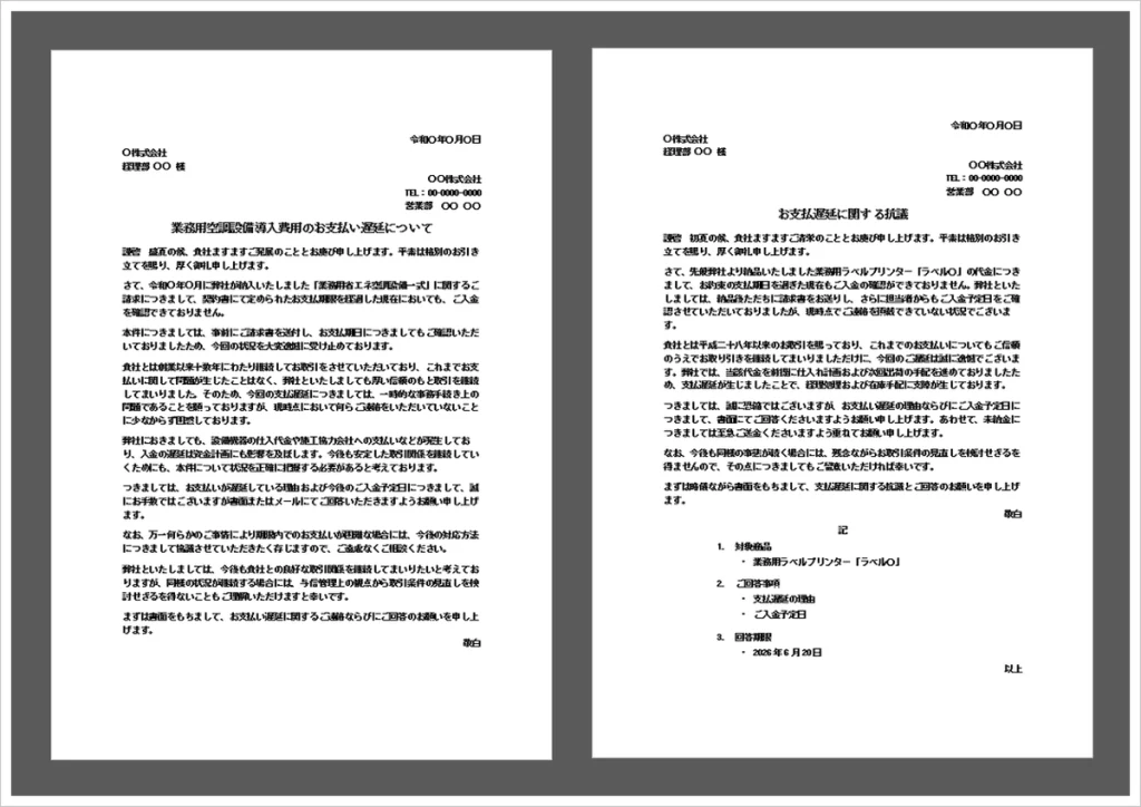 代金支払遅延に関する抗議文テンプレート(Word)無料ダウンロード|未入金・支払遅延への対応文例